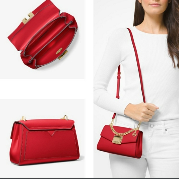 NWT MK Leather Crossbody Red Chili Gold Adjustable Strap Bag Michael Kors - Picture 5 of 16